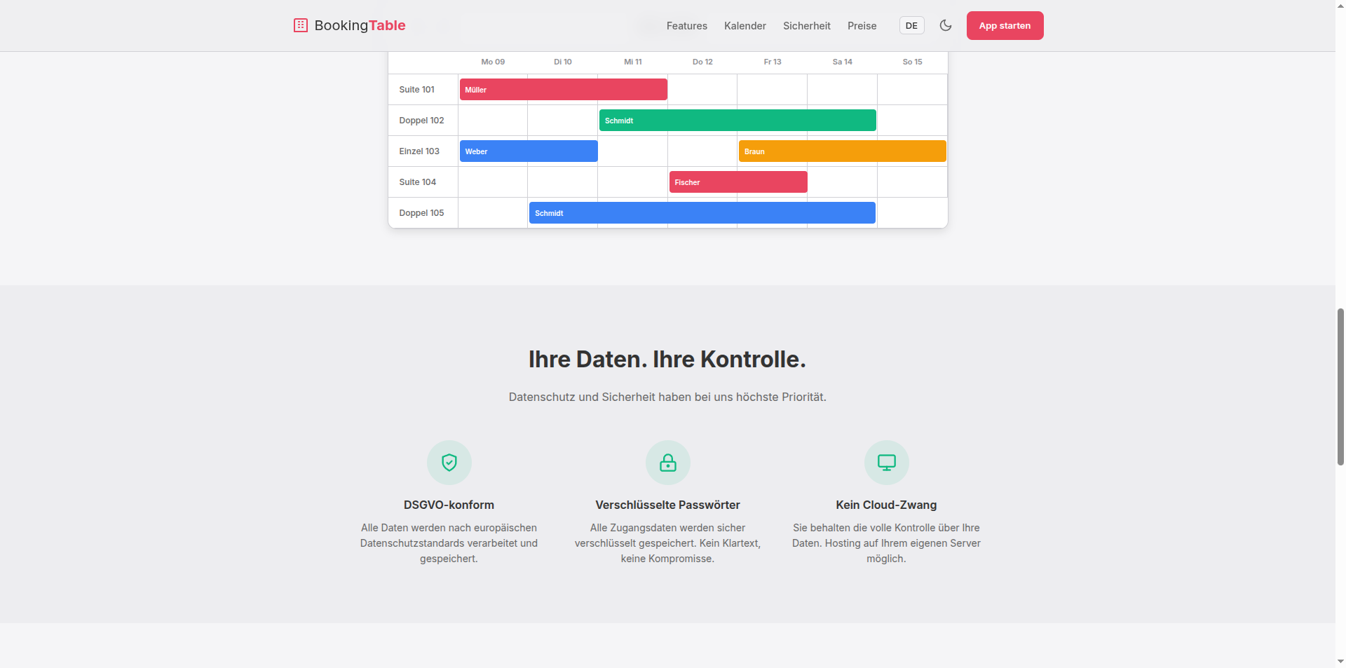 BookingTable Kalender-Ansicht